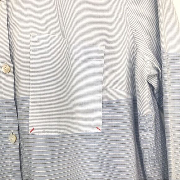 J. Jill Blue Contrast Stripe Button Up Long Sleeve Cotton Tunic Blouse - Picture 6 of 13